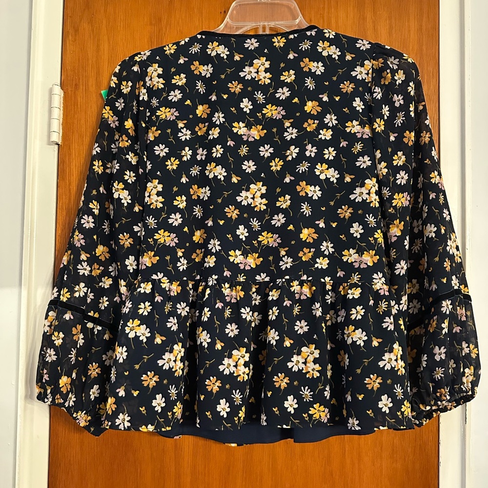 Madewell Blue Puff Sleeve Blouse with Ruffled Details - Picture 2 of 6